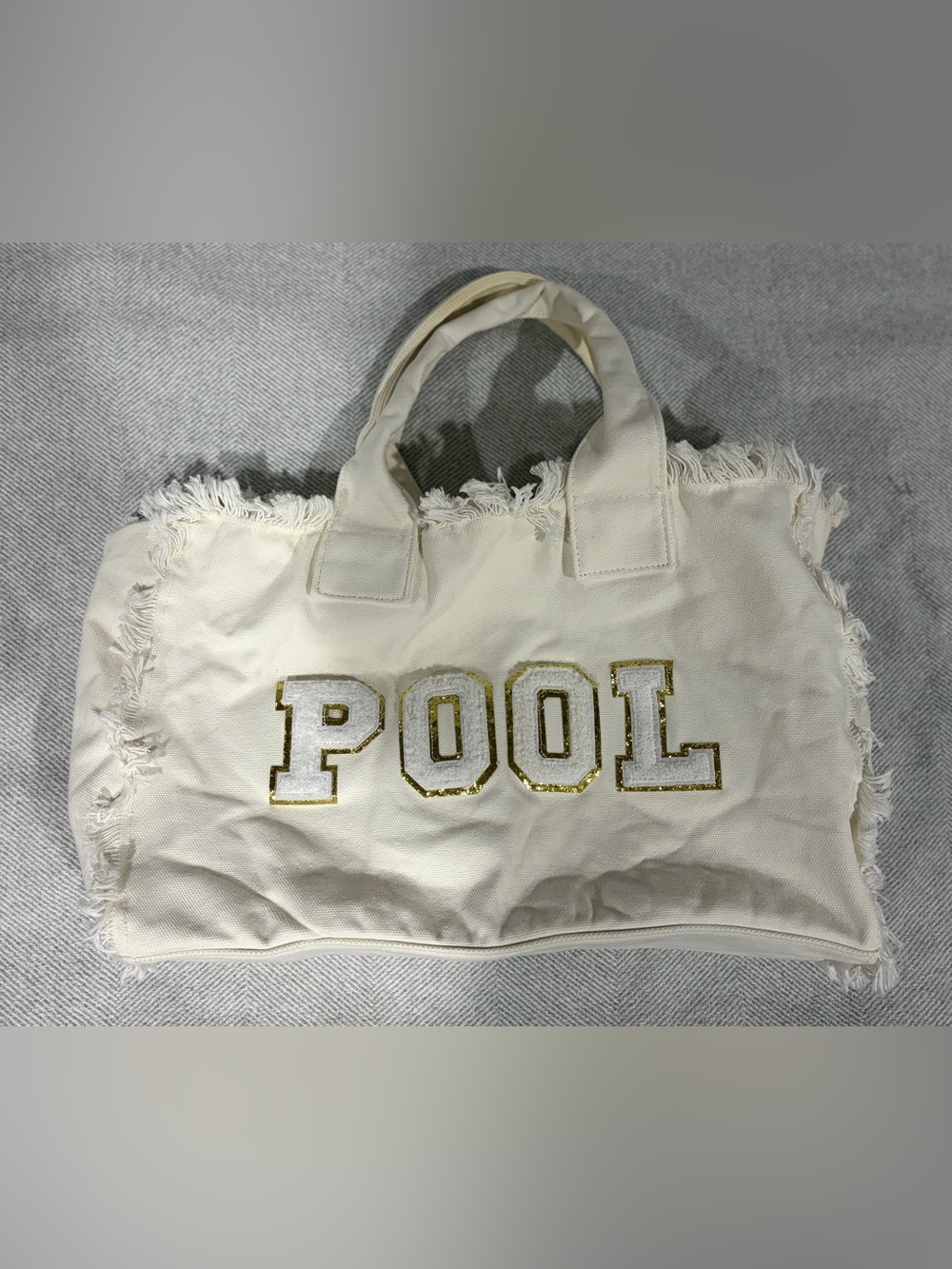 POOL Embroidered Fringe Canvas Tote - Cream